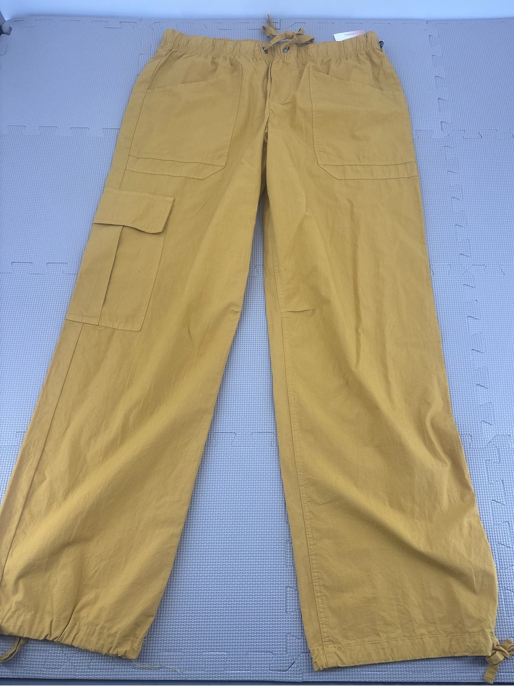 Wide-Leg Cargo Jumpsuit Pants in Mustard Yellow